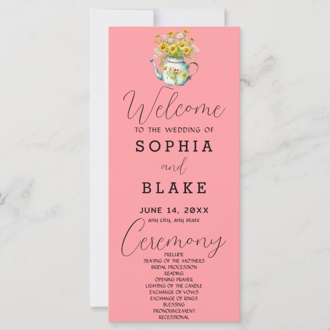 Rustic Country Daisies Blush Pink Wedding Program (Front)