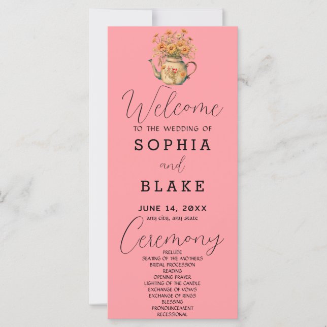 Rustic Country Daisies Blush Pink Wedding Program (Front)