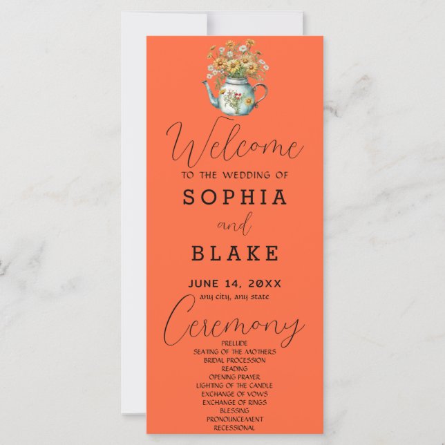 Rustic Country Daisies Pumpkin Wedding Program (Front)