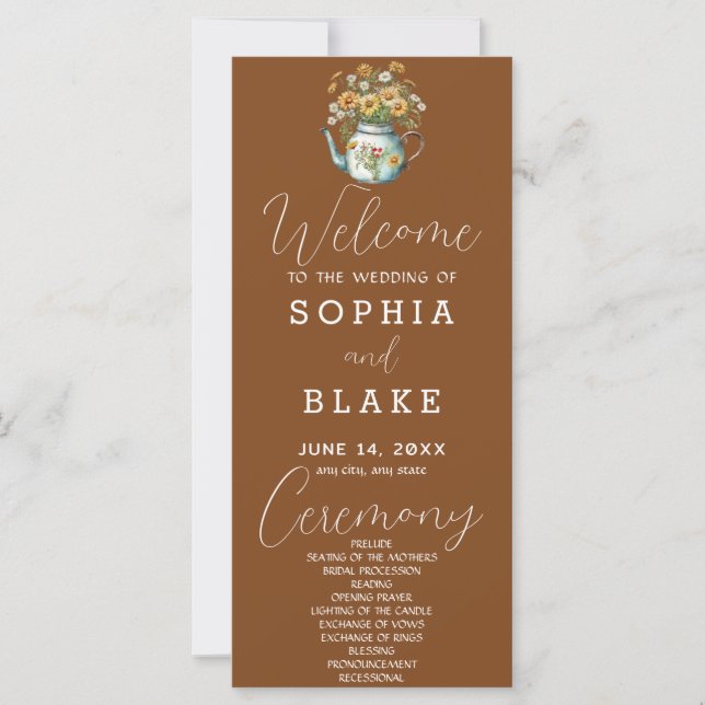 Rustic Country Daisies Tawny Brown Wedding Program (Front)