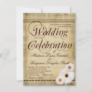 Rustic Country Daisies Vintage Wedding Invitations