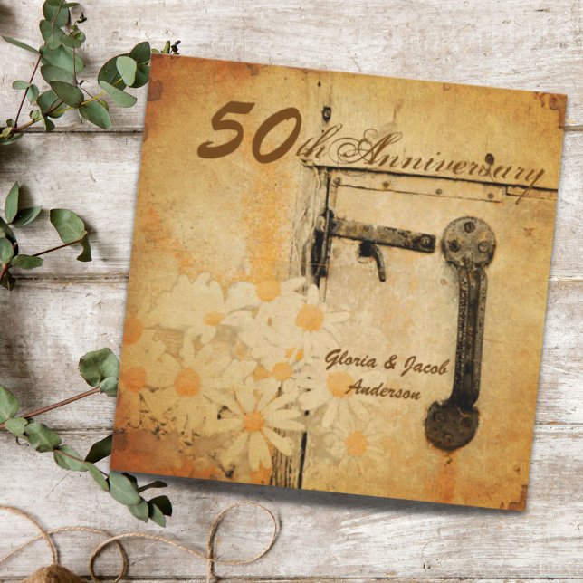rustic country daisy 50th wedding anniversary invitation (rustic country daisy 50th wedding anniversary invitation)