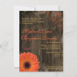 Rustic Country Daisy Barn Wood Wedding Invitations