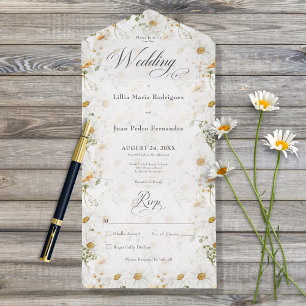 Rustic Country Daisy Floral No Dinner All In One Invitation
