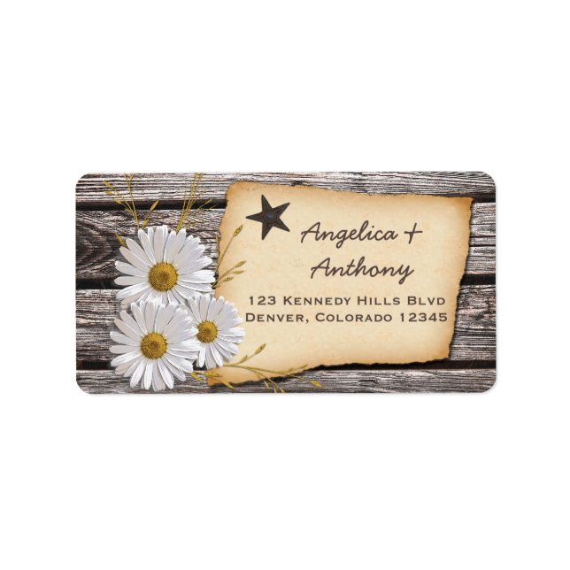 Rustic Country Daisy Wedding Return Address Labels (Front)