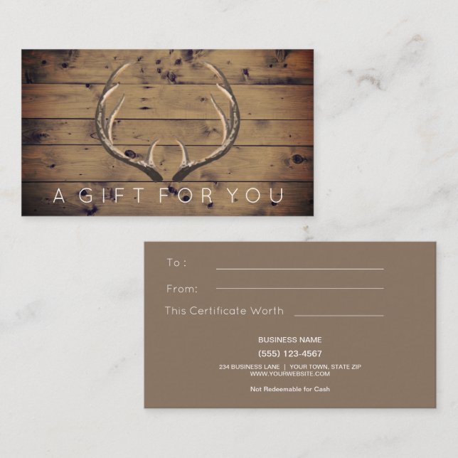 Rustic Country Deer Antlers Gift Card Certificate (Front/Back)