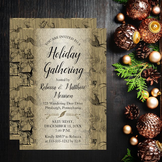 Rustic Country Deer Holiday Gathering Invitation (Rustic Country Deer Christmas Holiday Gathering Invitation)