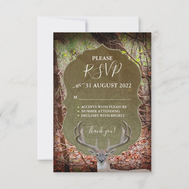 Rustic Country Deer Hunter Wedding RSVP (Front)