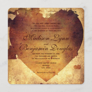 Rustic Country Distressed Heart Wedding Invitation