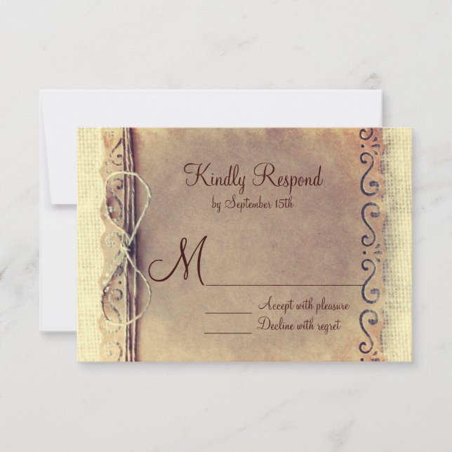 Rustic Country Distressed Vintage Wedding RSVP Card (Front)
