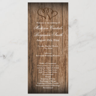 Rustic Country Double Hearts Wood Wedding Program Programme