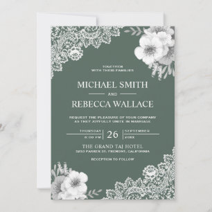 Rustic Country Dusty Green Floral Lace Wedding Invitation
