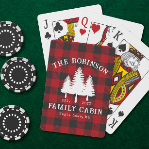 Rustic Country Family Cabin Tree Red Buffalo Plaid Playing Cards