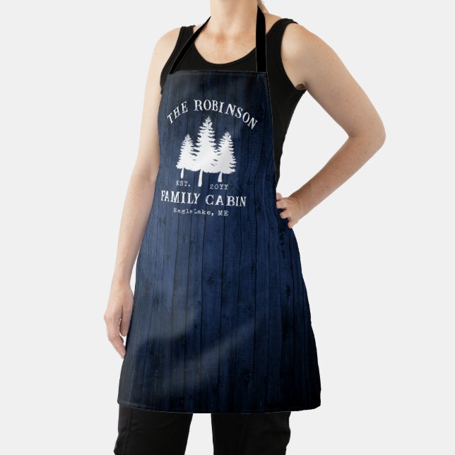 Rustic Country Family Cabin Trees Blue Wood Print Apron (Insitu)
