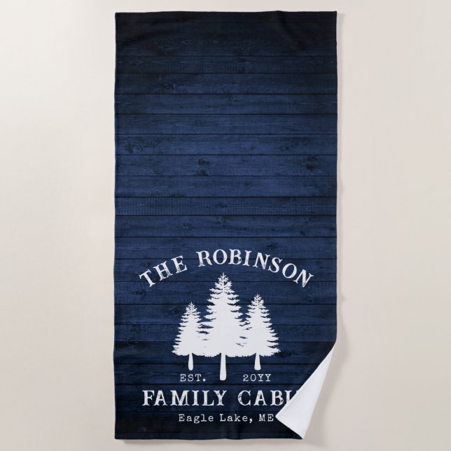 Rustic Country Family Cabin Trees Blue Wood Print Beach Towel (Front)