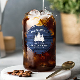 Rustic Country Family Cabin Trees Blue Wood Print Can Glass