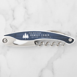 Rustic Country Family Cabin Trees Blue Wood Print Corkscrew