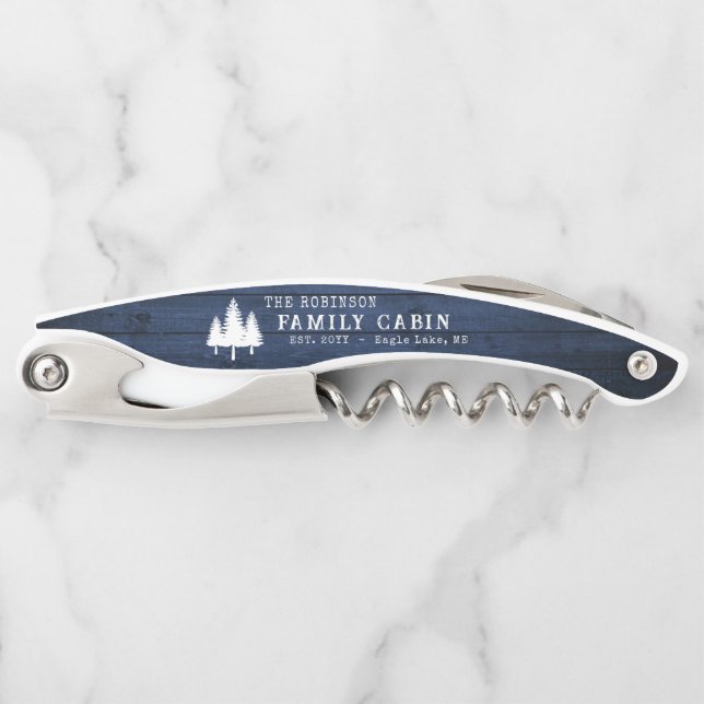 Rustic Country Family Cabin Trees Blue Wood Print Corkscrew (Front)