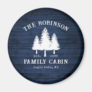 Rustic Country Family Cabin Trees Blue Wood Print Magnet