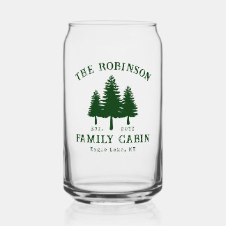 Rustic Country Family Cabin Trees Forest Green Can Glass