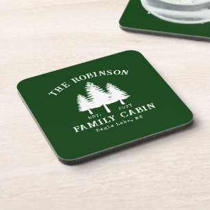 Rustic Country Family Cabin Trees Forest Green Coaster
