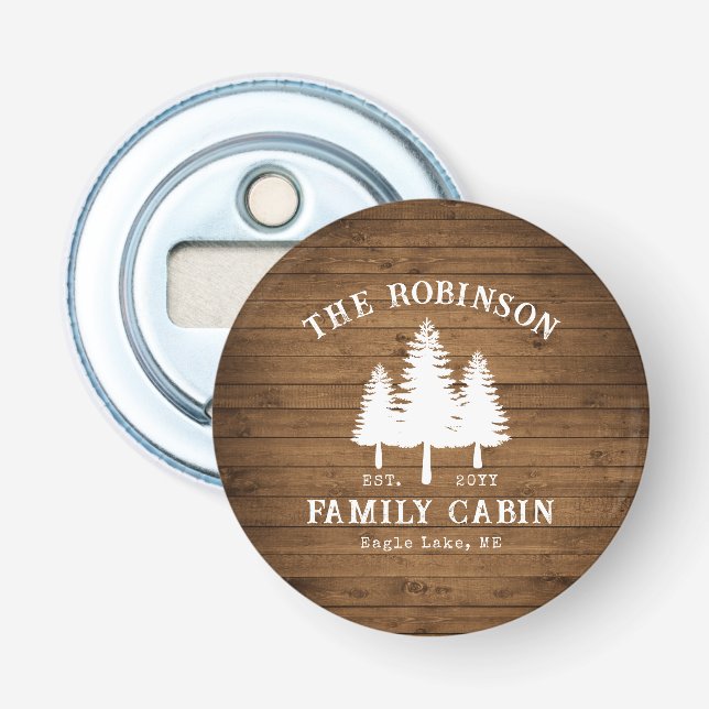 Rustic Country Family Cabin Trees Wood Plank Print Bottle Opener (Front)