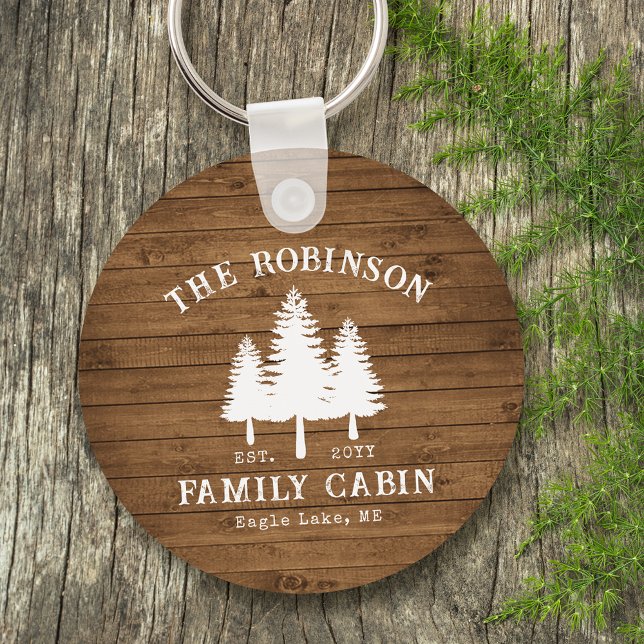 Rustic Country Family Cabin Trees Wood Plank Print Key Ring (Creator Uploaded)