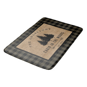 Rustic Country Family Name Cabin in the Woods Bath Mat