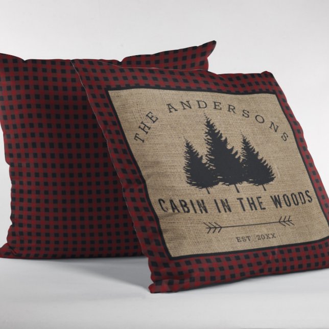 Rustic Country Family Name Cabin in the Woods Cushion (Creator Uploaded)