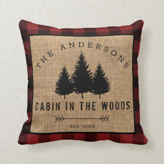 Rustic Country Family Name Cabin in the Woods Cushion