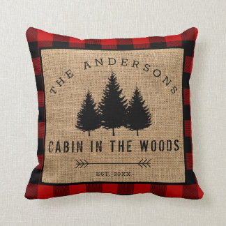 Rustic Country Family Name Cabin in the Woods Cushion