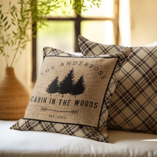 Rustic Country Family Name Cabin in the Woods Thro Cushion (Creator Uploaded)
