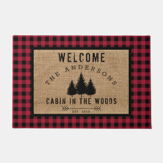 Rustic Country Family Welcome to the Woods Cabin Doormat