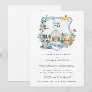 Rustic Country Farm   Barn Wedding Crest  Invitation