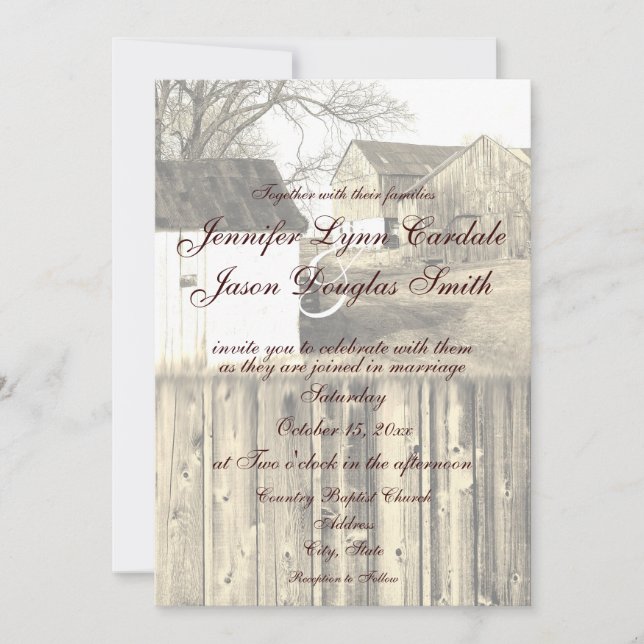 Rustic Country Farm Barn Wood Wedding Invitations (Front)