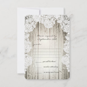 Rustic Country Faux Lace Barn Wood Wedding RSVP Card