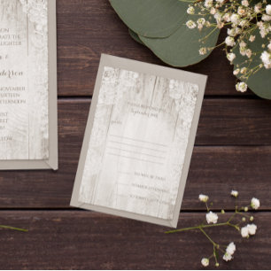 Rustic Country Faux Lace Barn Wood Wedding RSVP Card