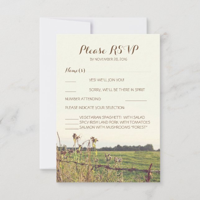 Rustic Country Fence Wedding Reply Cards (Front)