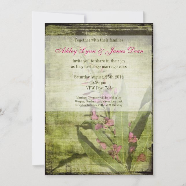 Rustic Country Fireweed Wedding Invitations Pink (Front)