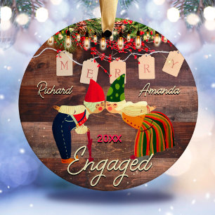 Rustic Country first Christmas engaged cute couple Ceramic Tree Decoration