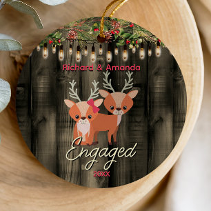 Rustic Country first Christmas engagement Ceramic Tree Decoration