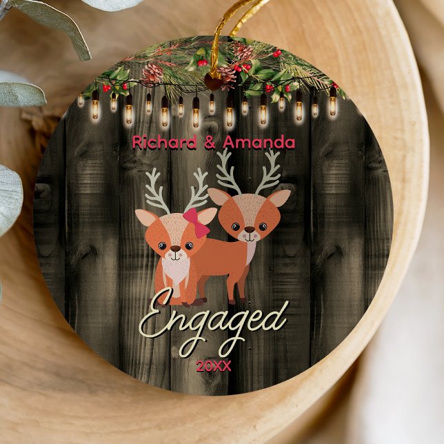 Rustic Country first Christmas engagement Ceramic Tree Decoration (Creator Uploaded)