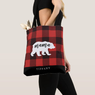 Rustic Country Flannel Mama Bear Monogram Tote Bag