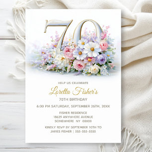 Rustic Country Floral 70th Birthday Party Invitation
