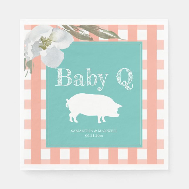 Rustic Country Floral and Pig Gingham Babyq Napkin (Front)