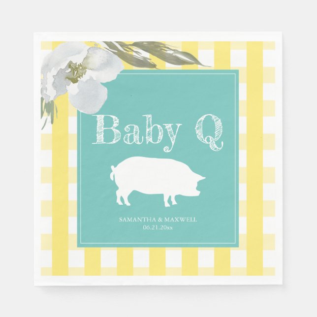 Rustic Country Floral and Pig Gingham Babyq Napkin (Front)