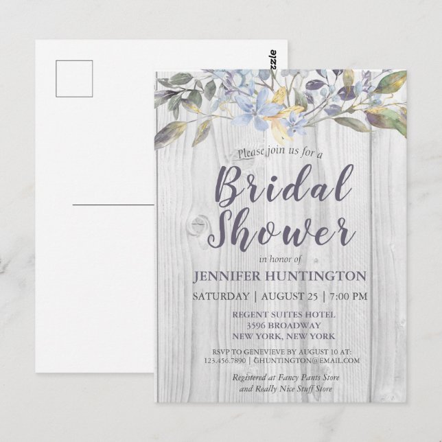 Rustic Country Floral Barnwood Bridal Shower Postcard (Front/Back)