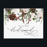 Rustic Country Floral | Be My Bridesmaid Postcard<br><div class="desc">Ask your best friends or family to be a part of your special day with this floral "Will You Be My Bridesmaid" card featuring watercolor florals and feminine calligraphy script. "Maid of honour", "Matron of honour" "Bridesmaid" or "Flower Girl" proposal cards. Add your custom wording to this design by using...</div>