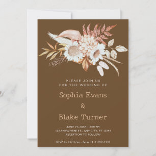 Rustic Country Floral Botanical Dark Brown Wedding Invitation