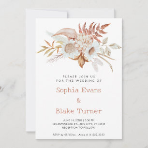 Rustic Country Floral Botanical White Wedding Invitation